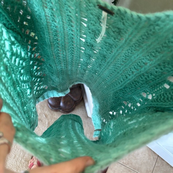 Free People Maribel Fluff Wool Mohair Blend Cable Knit Pullover Green Sweater - Picture 13 of 15